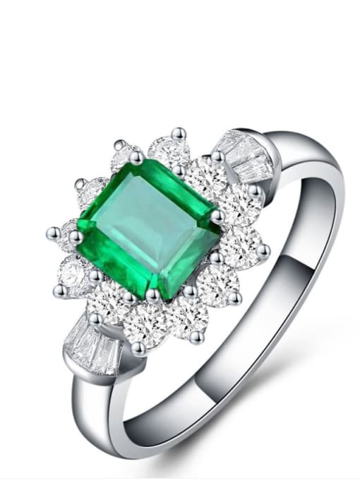 Green [R 0605] 925 Sterling Silver High Carbon Diamond Green Flower Vintage Ring